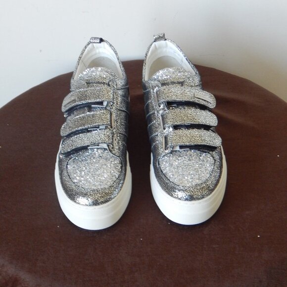 Alessandro Dell’ Acqua Leather Low Top Glitter Silver Sneaker Shoe US 8.5B NIB - Picture 2 of 15